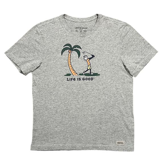 Life is Good Golfing Palm Tree Gray Heather Cotton T-Shirt Mens Size Medium - Picture 1 of 5